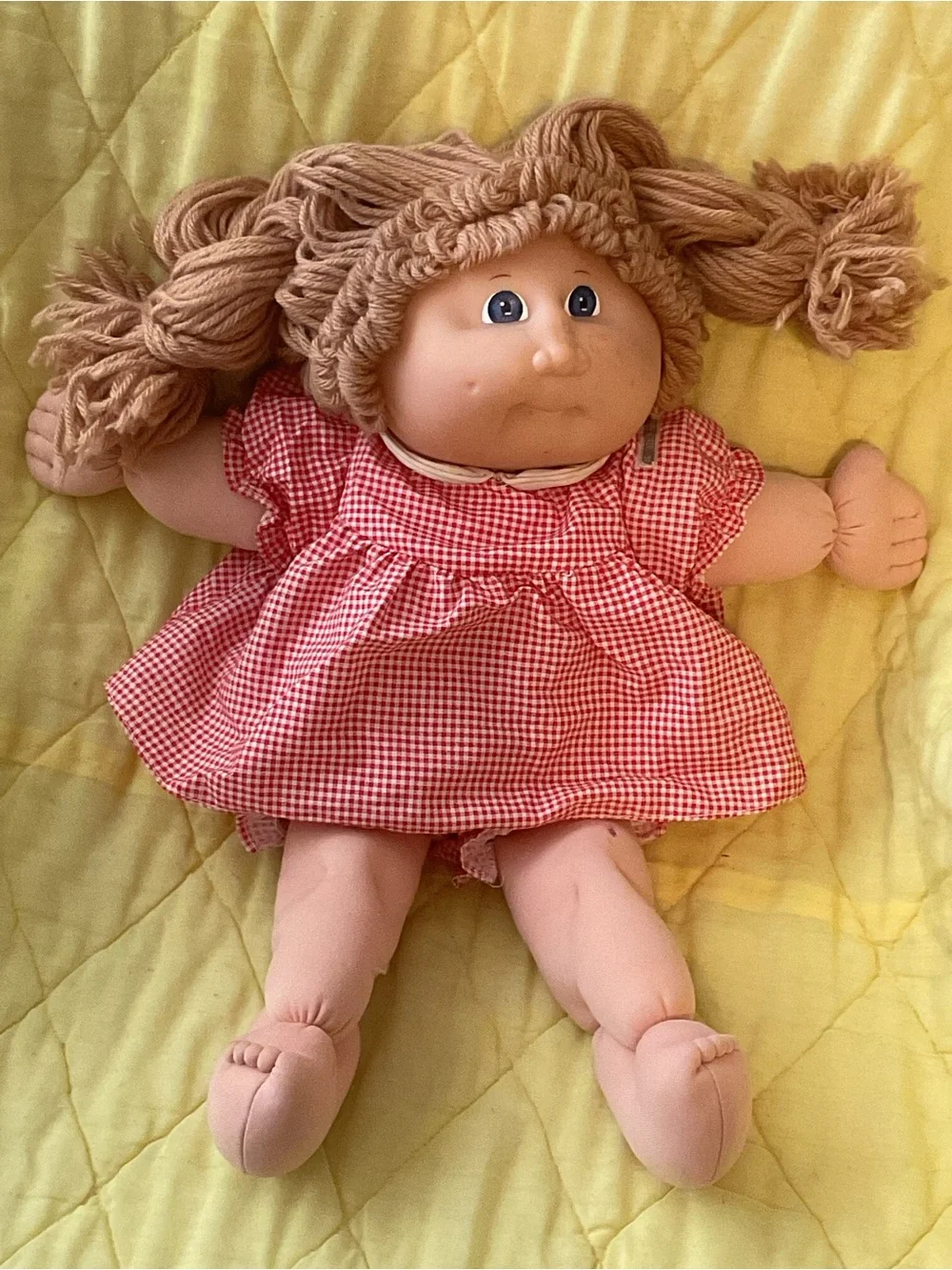 1982 CABBAGE PATCH KIDS DOLL BLUE EYES 18”  Gingham Dress